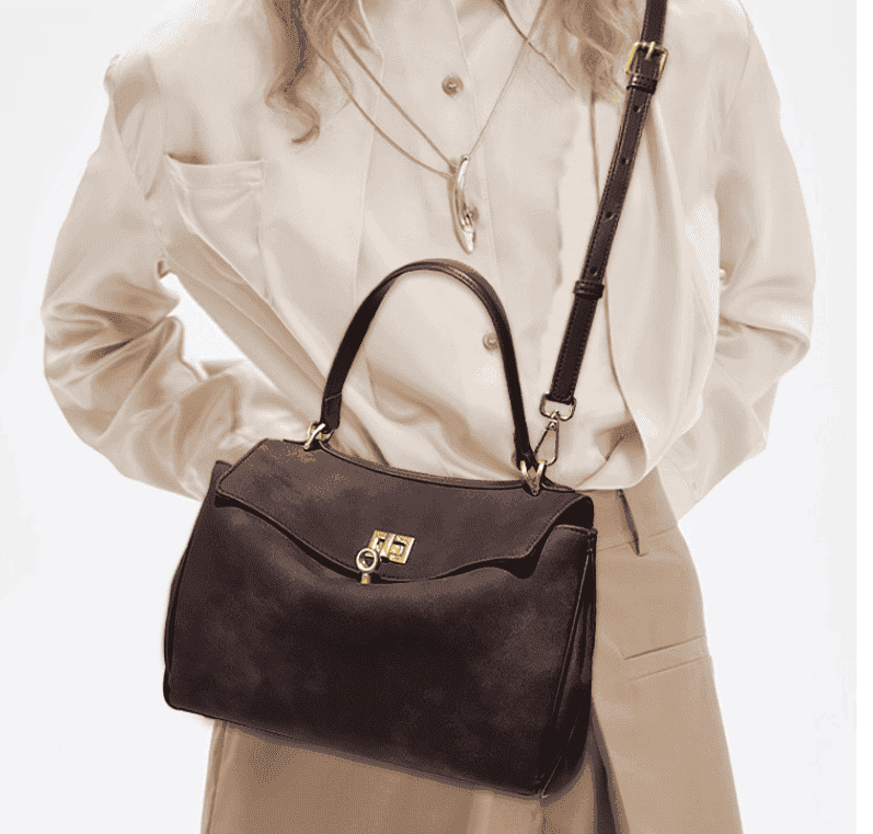 Grey Women's Vintage Suede Satchel Bag - Elegant Top Handle Purse with Gold Lock - V888-Elosung33779 V888 ELOSUNG33779 202508141920 01