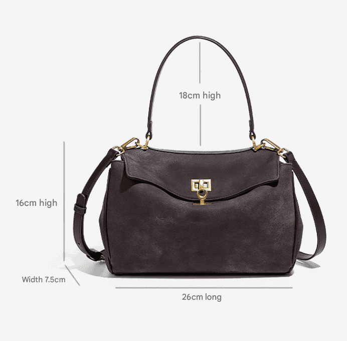 Grey Women's Vintage Suede Satchel Bag - Elegant Top Handle Purse with Gold Lock - V888-Elosung33779 V888 ELOSUNG33779 202508141920 03