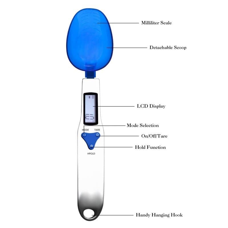 Blue High Precision Digital Spoon Scale - Electronic Measuring Scoop with 3 Heads for Kitchen & Baking(300g) - V888-Elosung34204 V888 ELOSUNG34204 202506191235 02