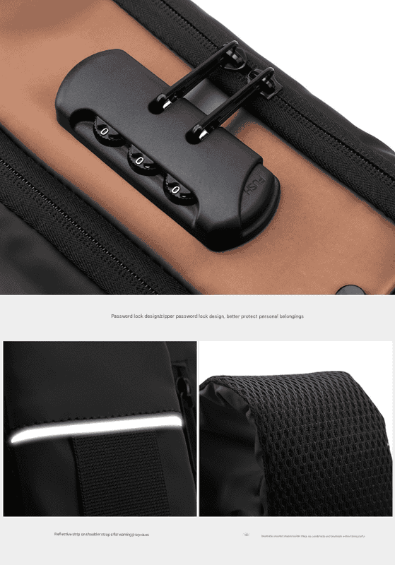 Black Gold Modern Anti-Theft Sling Bag for Men - Crossbody Backpack with USB Port & Combination Lock - V888-Elosung34229 V888 ELOSUNG34229 202506241138 02