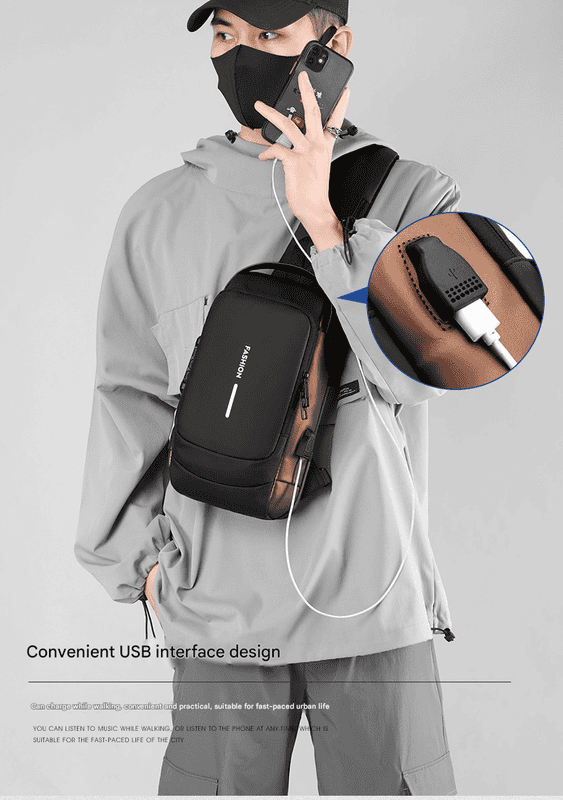 Black Gold Modern Anti-Theft Sling Bag for Men - Crossbody Backpack with USB Port & Combination Lock - V888-Elosung34229 V888 ELOSUNG34229 202506241138 03