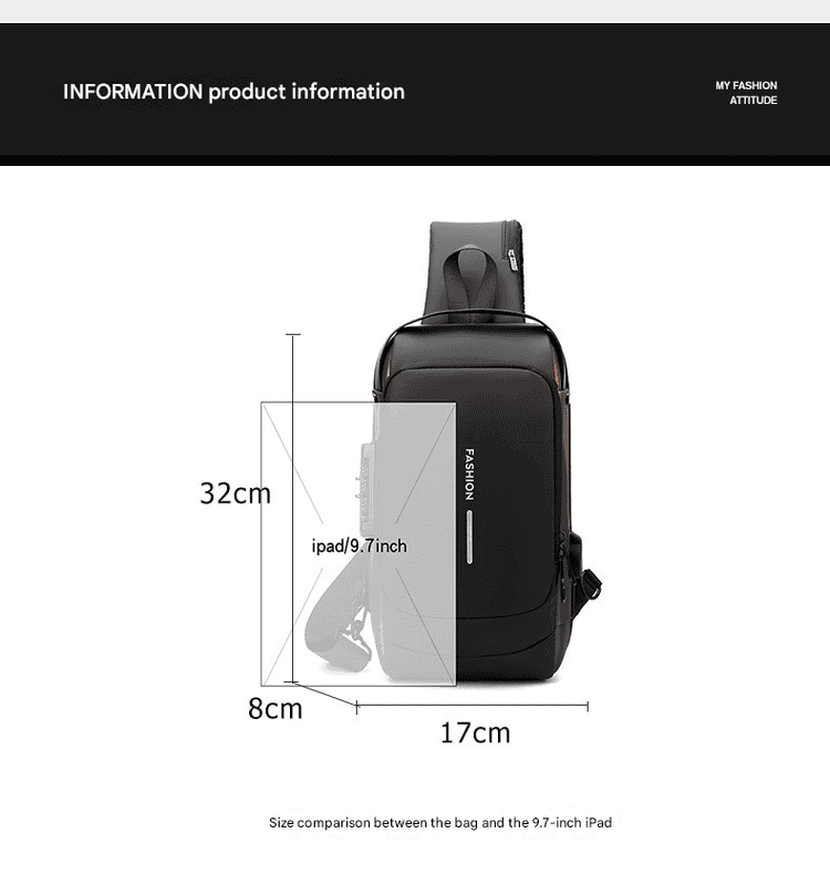 Black Gold Modern Anti-Theft Sling Bag for Men - Crossbody Backpack with USB Port & Combination Lock - V888-Elosung34229 V888 ELOSUNG34229 202506241138 04