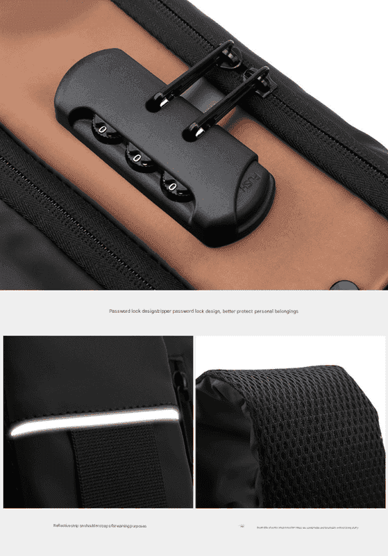 Gray Gold Modern Anti-Theft Sling Bag for Men - Crossbody Backpack with USB Port & Combination Lock - V888-Elosung34230 V888 ELOSUNG34230 202506241139 02