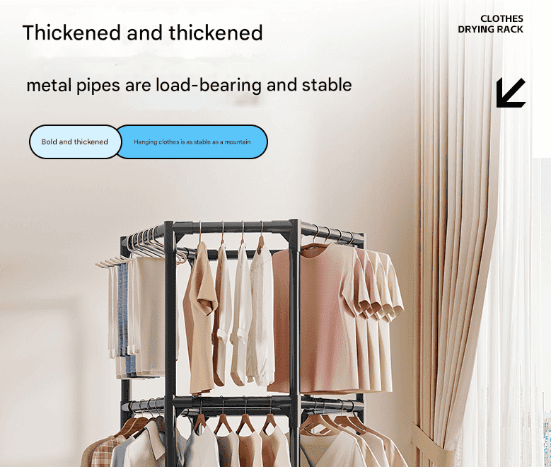 Black double layer 360° Rotating Portable Garment Rack - Heavy Duty Rolling Clothes Stand with Wheels for Bedroom & Laundry - V888-Elosung34607 V888 ELOSUNG34607 202508071510 02