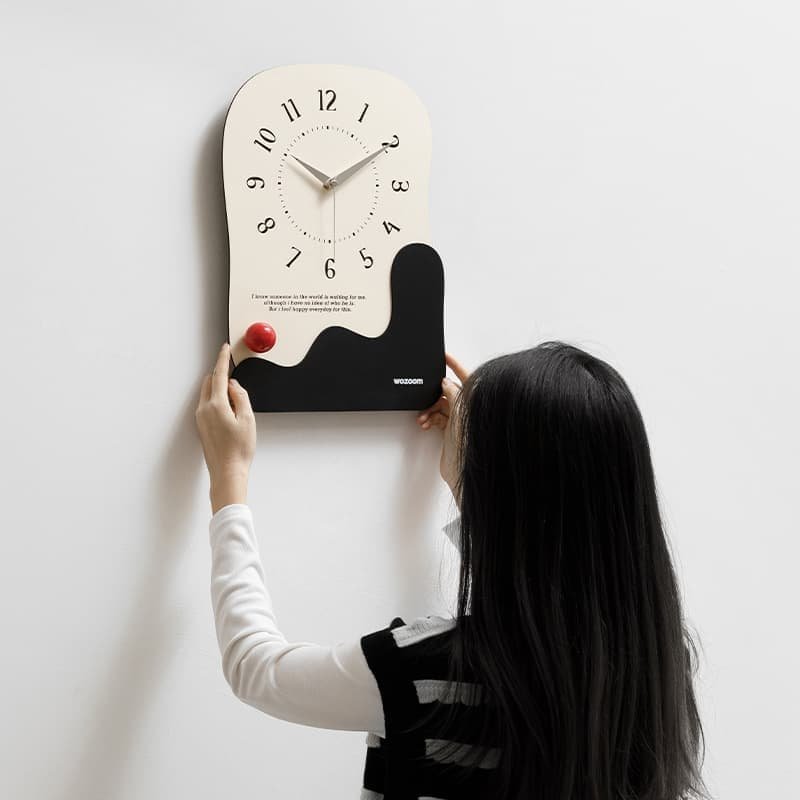 Abstract Modern Wall Clock - Silent Non-Ticking Decorative Clock with Wavy Design & Ceramic Accent(black) - V888-Elosung35436 V888 ELOSUNG35436 202506301040 01