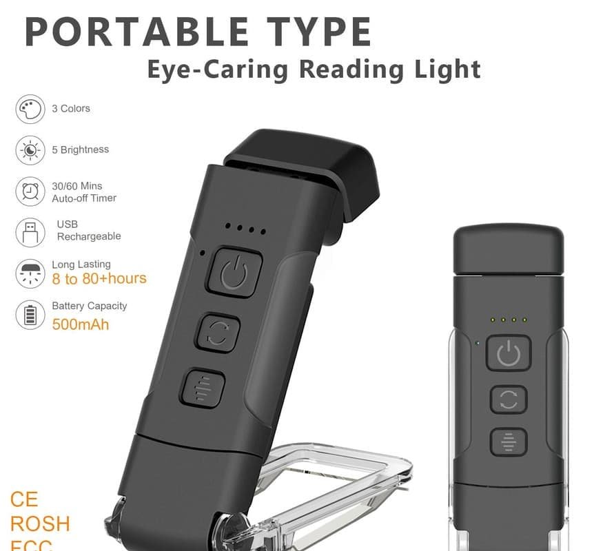 Portable Clip-On LED Reading Light - USB Rechargeable, 3 Color Modes & 5 Brightness Levels(black) - V888-Elosung35457 V888 ELOSUNG35457 202506301053 00