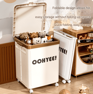 Beige Large Foldable Storage Box with Lid and Wheels - Heavy Duty Collapsible Toy Organizer Bin - V888-Elosung36117 V888 ELOSUNG36117 202508041442 01