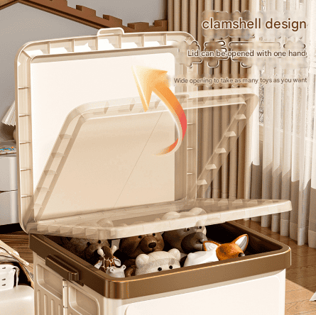 Beige Large Foldable Storage Box with Lid and Wheels - Heavy Duty Collapsible Toy Organizer Bin - V888-Elosung36117 V888 ELOSUNG36117 202508041442 02