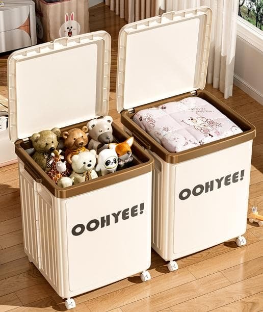 Beige Large Foldable Storage Box with Lid and Wheels - Heavy Duty Collapsible Toy Organizer Bin - V888-Elosung36117 V888 ELOSUNG36117 202508041442 04