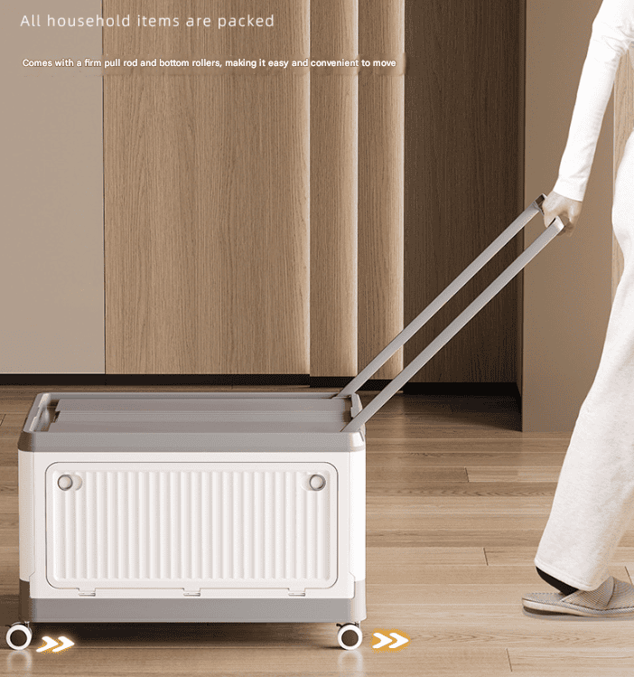 Size S Grey Collapsible Storage Box with Wheels and Telescopic Handle - Stackable Folding Crate for Car & Home - V888-Elosung36121 V888 ELOSUNG36121 202508041445 01