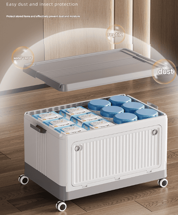 Size S Grey Collapsible Storage Box with Wheels and Telescopic Handle - Stackable Folding Crate for Car & Home - V888-Elosung36121 V888 ELOSUNG36121 202508041445 05