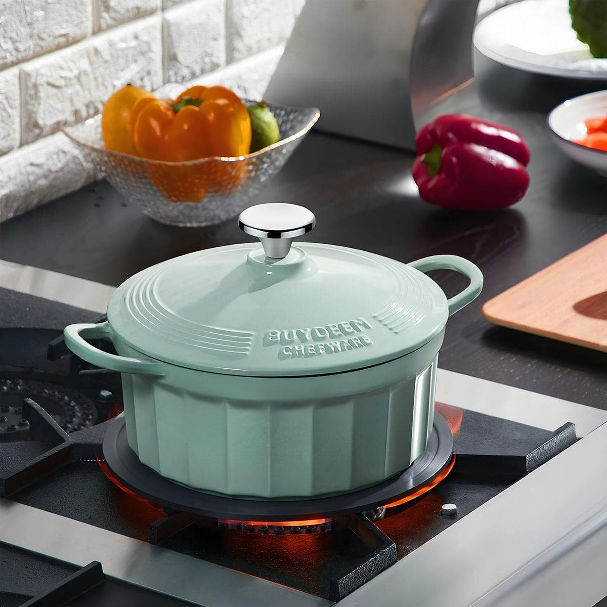 BUYDEEM Enameled Cast-Iron Dutch Oven - V943-CP552-GREEN V943 CP552 GREEN 202507141836 02