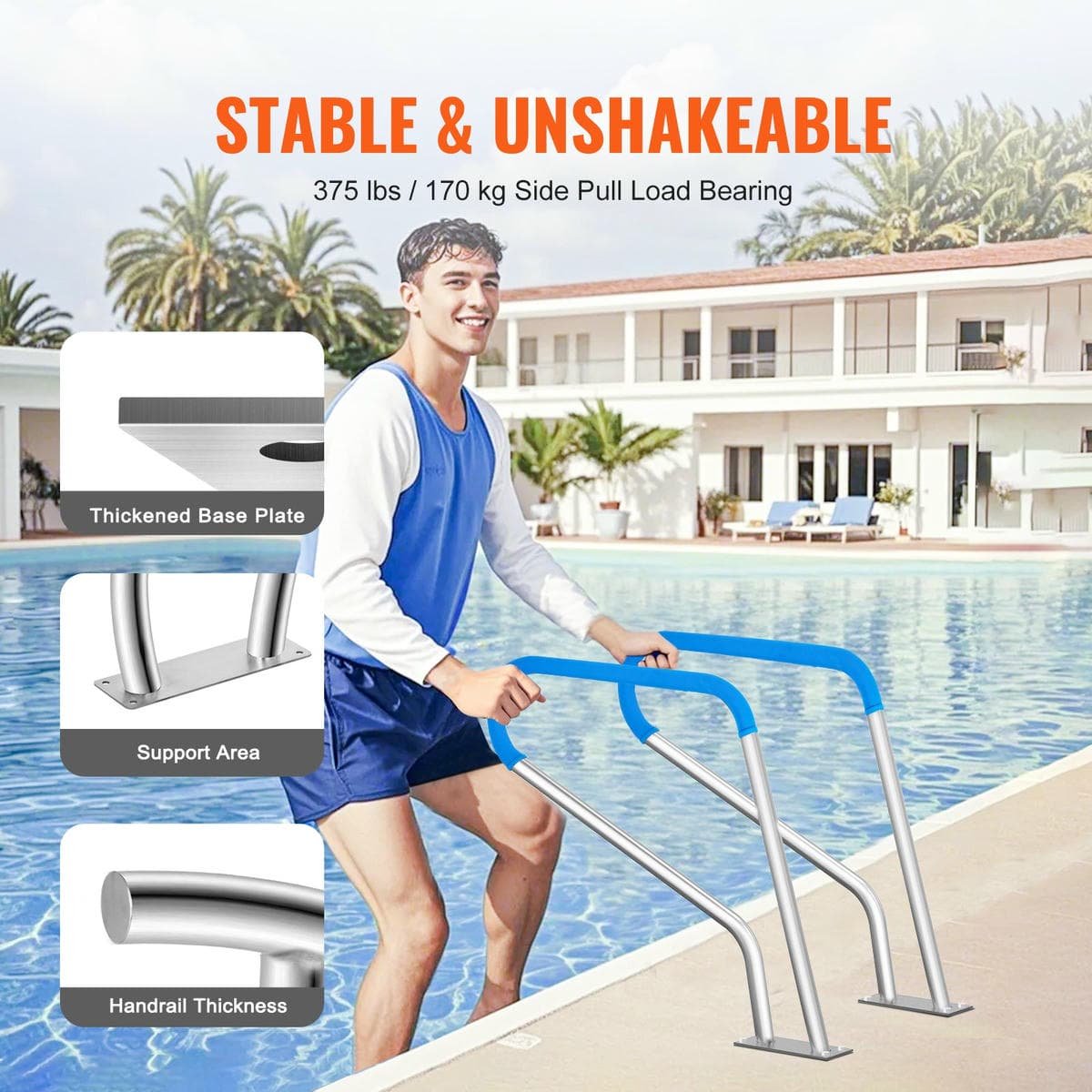 Pool Handrail 39 x 32 inch Stainless Steel with Base Plate for Spas - V952-BXGYCFSDDB39WBGVHV0 V952 BXGYCFSDDB39WBGVHV0 202507141340 02