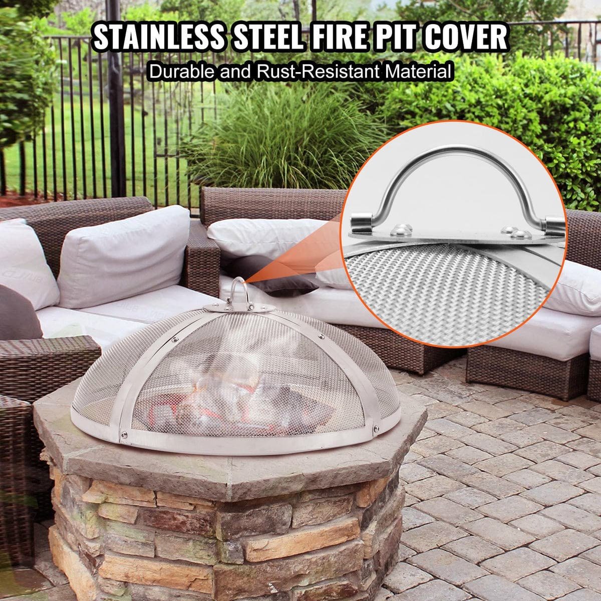 Fire Pit Spark Screen Round 40", Reinforced Heavy Duty Steel Metal Cover, Outdoor Firepit Lid, Easy-Opening Top Screen Covers Round with Ring Handle for Outdoor Patio Fire Pits Backyard - V952-HKWZ201BXGYXUJKVMV0 V952 HKWZ201BXGYXUJKVMV0 202507141527 01