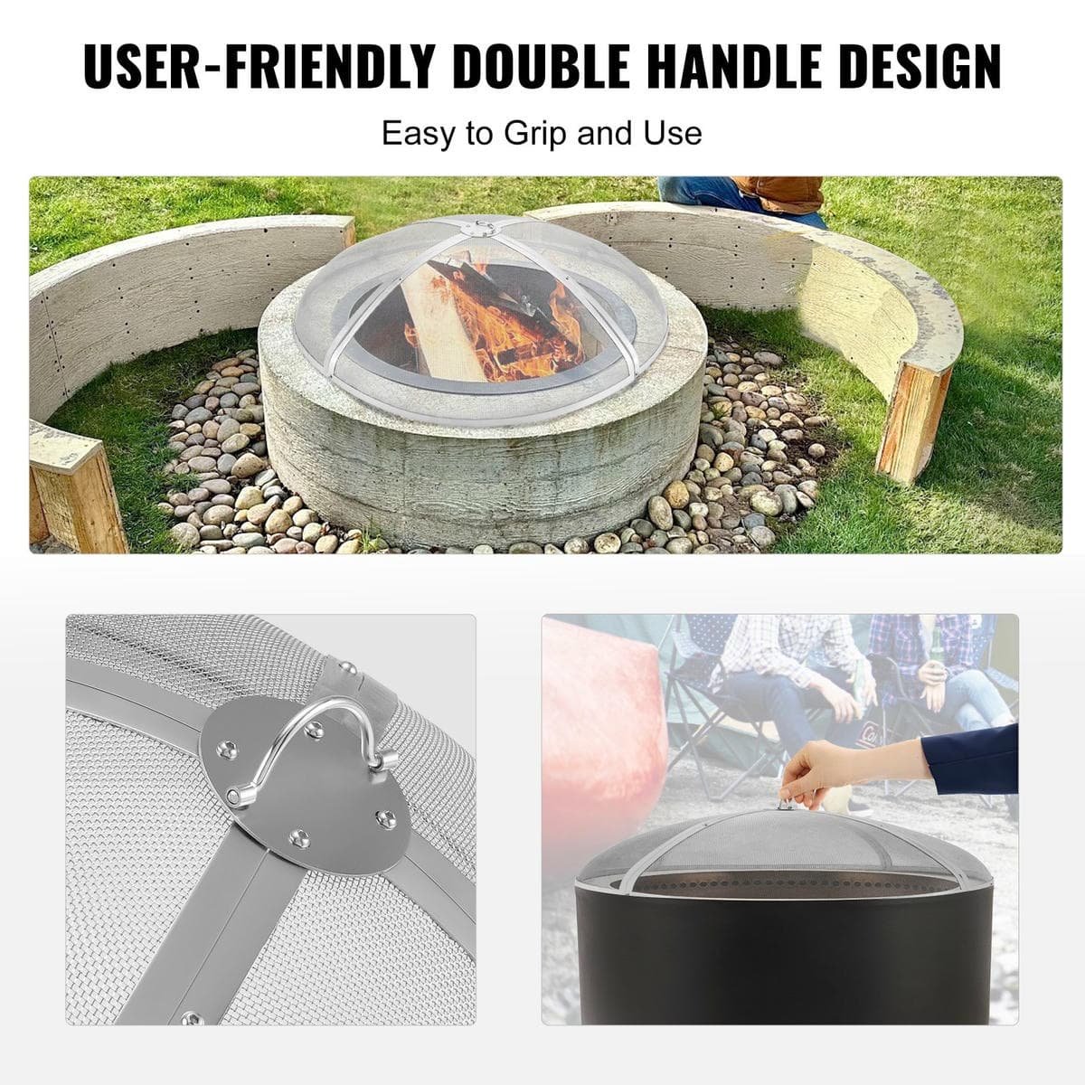 Fire Pit Spark Screen Round 40", Reinforced Heavy Duty Steel Metal Cover, Outdoor Firepit Lid, Easy-Opening Top Screen Covers Round with Ring Handle for Outdoor Patio Fire Pits Backyard - V952-HKWZ201BXGYXUJKVMV0 V952 HKWZ201BXGYXUJKVMV0 202507141527 03