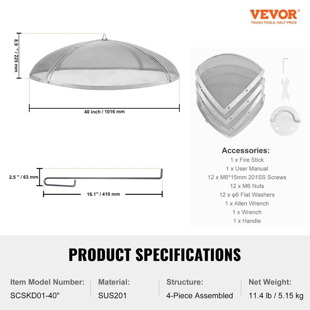 Fire Pit Spark Screen Round 40", Reinforced Heavy Duty Steel Metal Cover, Outdoor Firepit Lid, Easy-Opening Top Screen Covers Round with Ring Handle for Outdoor Patio Fire Pits Backyard - V952-HKWZ201BXGYXUJKVMV0 V952 HKWZ201BXGYXUJKVMV0 202507141527 06