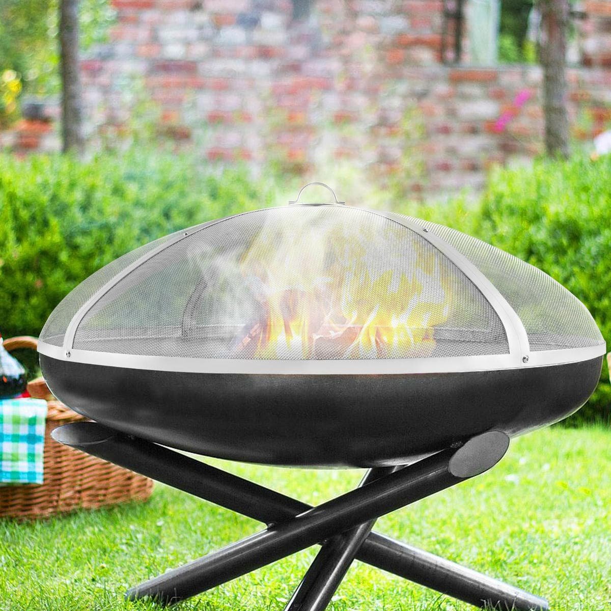 Fire Pit Spark Screen Round 40", Reinforced Heavy Duty Steel Metal Cover, Outdoor Firepit Lid, Easy-Opening Top Screen Covers Round with Ring Handle for Outdoor Patio Fire Pits Backyard - V952-HKWZ201BXGYXUJKVMV0 V952 HKWZ201BXGYXUJKVMV0 202507141527 07