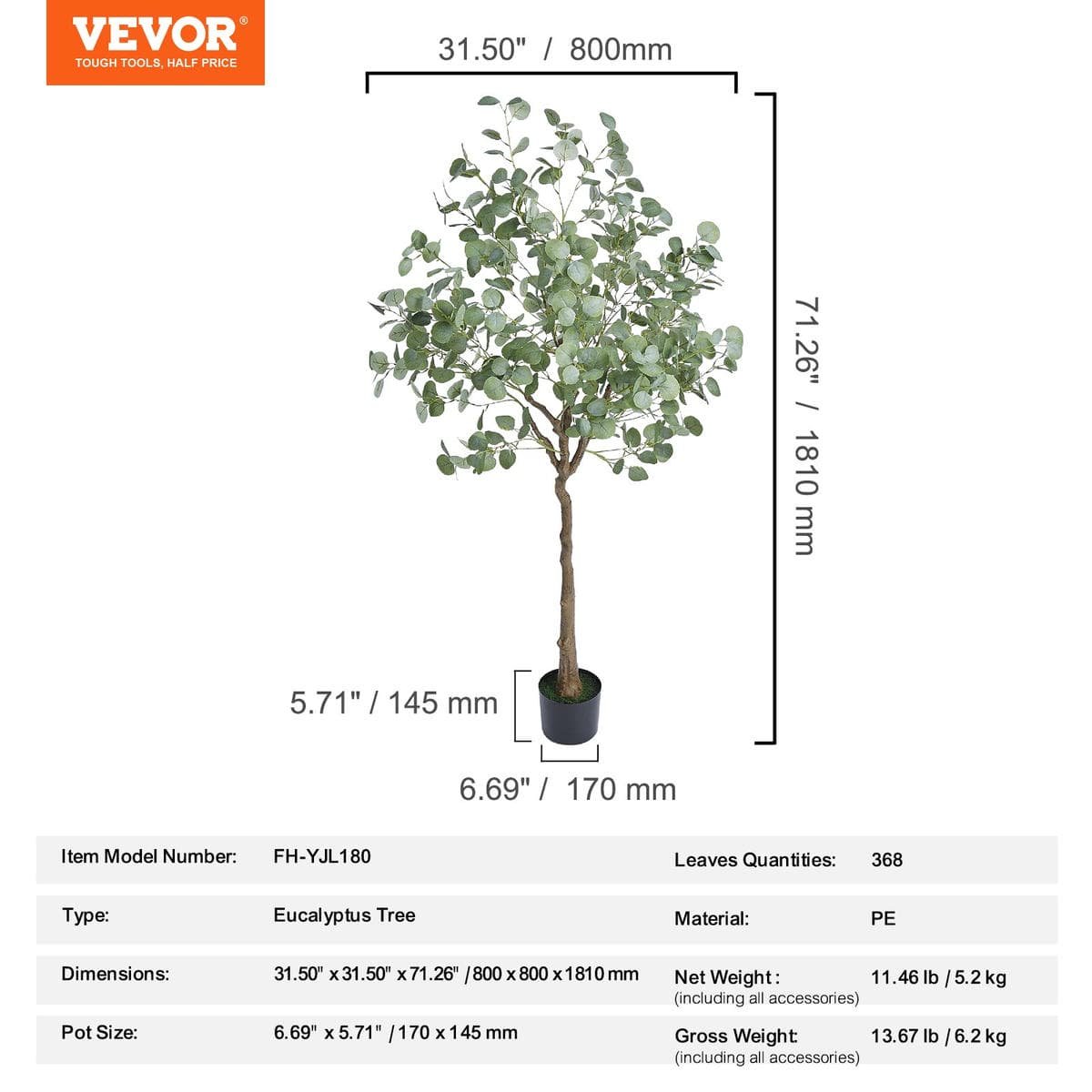 Artificial Eucalyptus Tree, 15.2cm Tall Faux Plant, Secure PE Material & Anti-Tip Tilt Protection Low-Maintenance Plant, Lifelike Green Fake Potted Tree for Home Office Decor Indoor Outdoor - V952-RZS6FTAS00006C43AV0 V952 RZS6FTAS00006C43AV0 202507141447 06