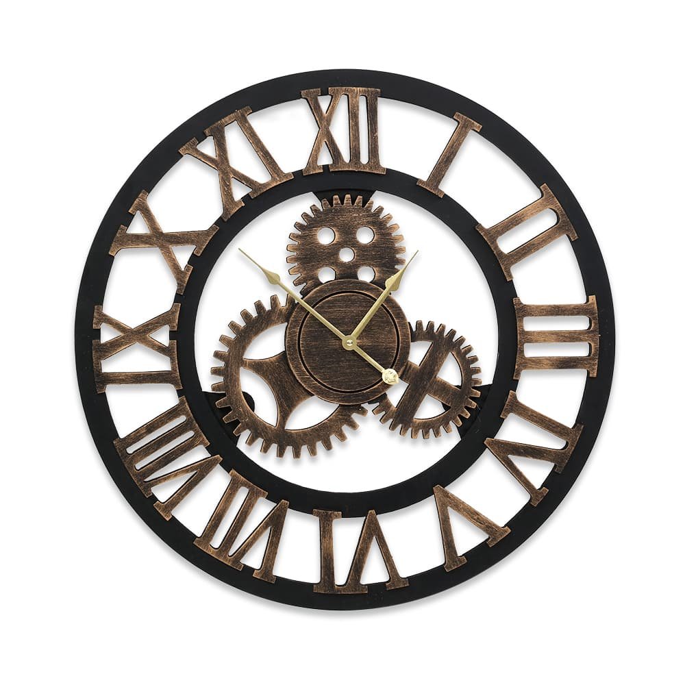 Artiss 60cm Wall Clock Large Retro Roman Numerals Brown - WC-MDF-182060-BK Artiss 60cm Wall Clock Large Retro Roman Numerals Brown