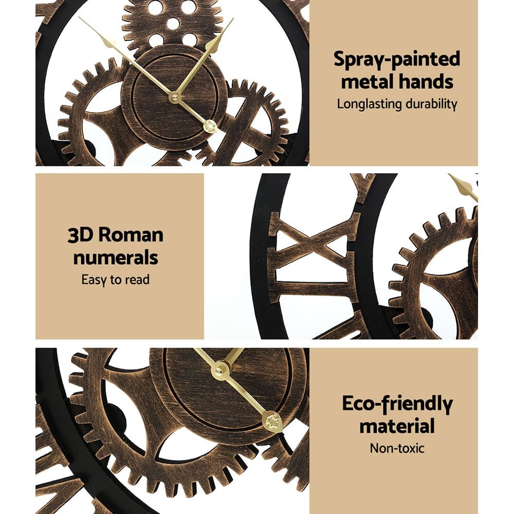 Artiss 60cm Wall Clock Large Retro Roman Numerals Brown - WC-MDF-182060-BK Artiss 60cm Wall Clock Large Retro Roman Numerals Brown - Image 4