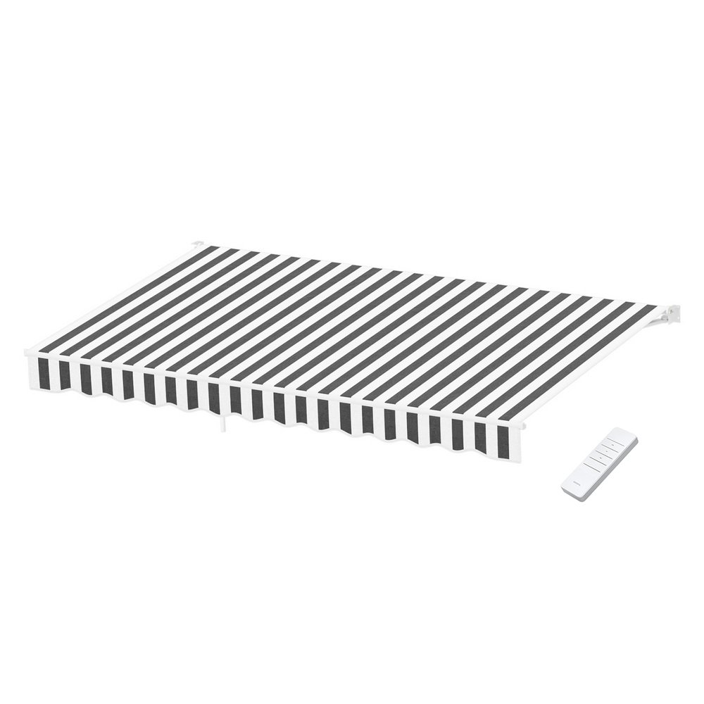 Instahut Retractable Folding Arm Awning Motorised Sunshade 5Mx3M Grey White - AWN-B-ARM-REMOTE-50X30-GRWH Instahut Retractable Folding Arm Awning Motorised Sunshade 5Mx3M Grey White