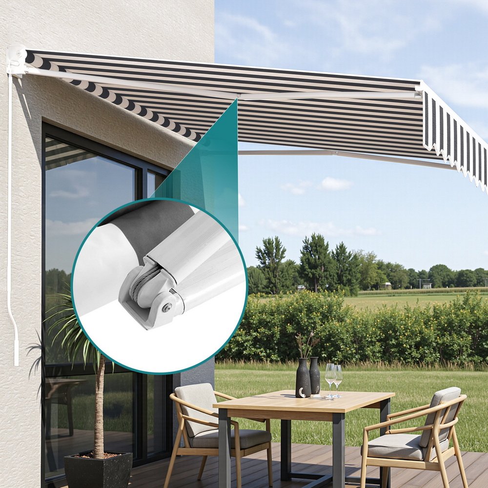 Instahut Retractable Folding Arm Awning Motorised Sunshade 5Mx3M Grey White - AWN-B-ARM-REMOTE-50X30-GRWH Instahut Retractable Folding Arm Awning Motorised Sunshade 5Mx3M Grey White - Image 4