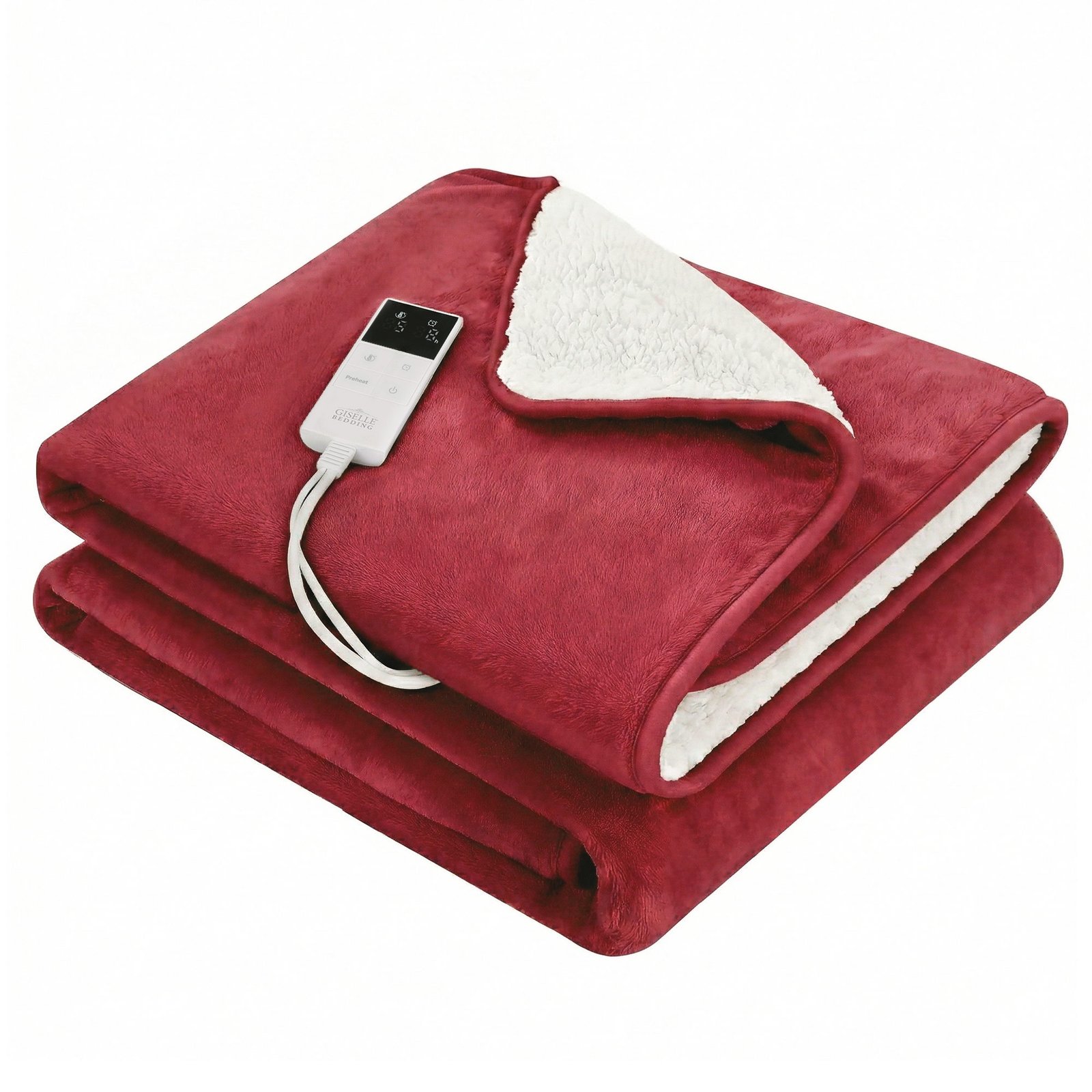 Giselle Electric Throw Rug Double Size 200x180cm Fleece Flannel Heated Blanket Burgundy - EB-C-THROW-DS-200-BGD Giselle Electric Throw Rug Double Size 200x180cm Fleece Flannel Heated Blanket Burgundy - Image 2