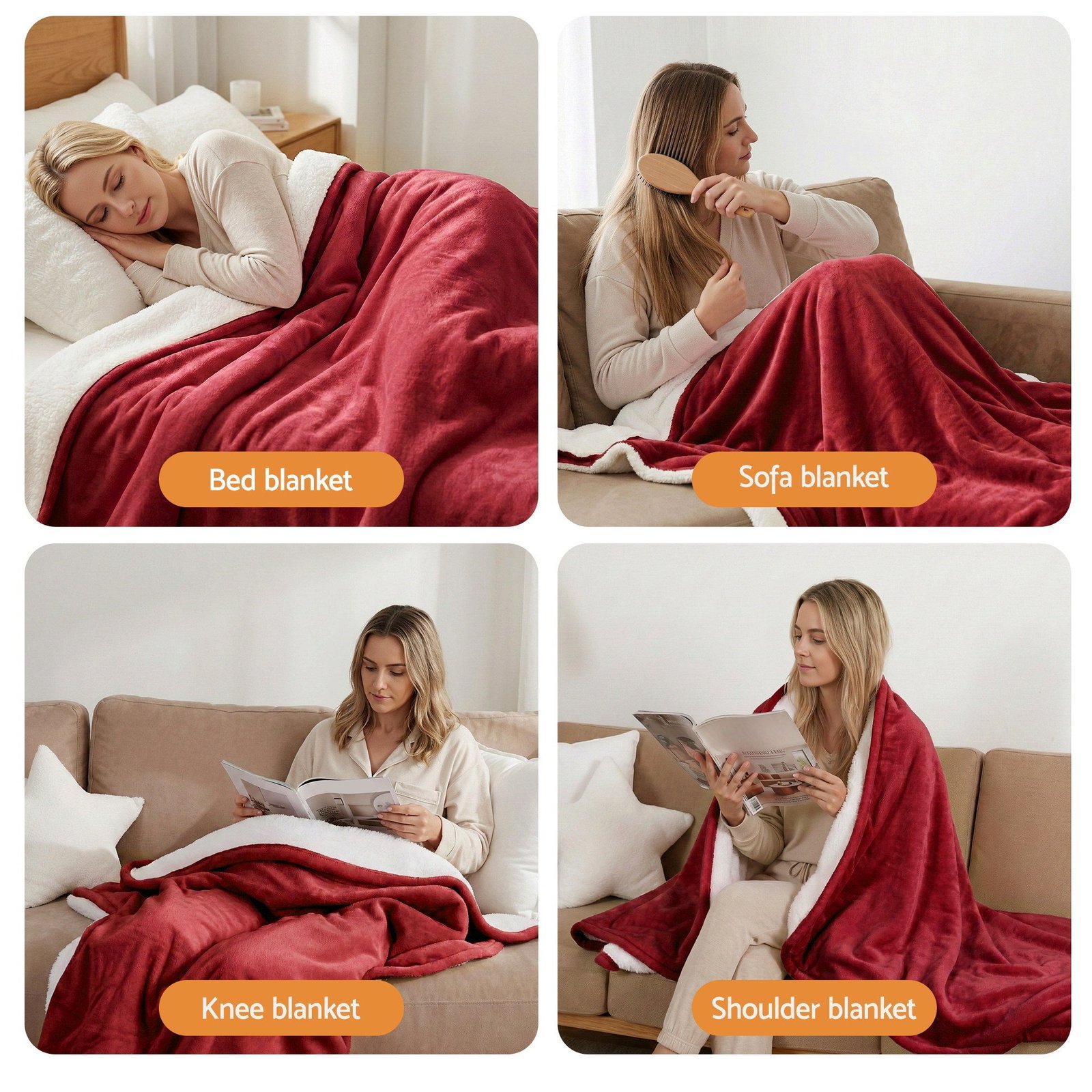 Giselle Electric Throw Rug Dual Side Fleece Flannel Heated Blanket Burgundy - EB-C-THROW-RUG-DS-BGD Giselle Electric Throw Rug Dual Side Fleece Flannel Heated Blanket Burgundy - Image 10