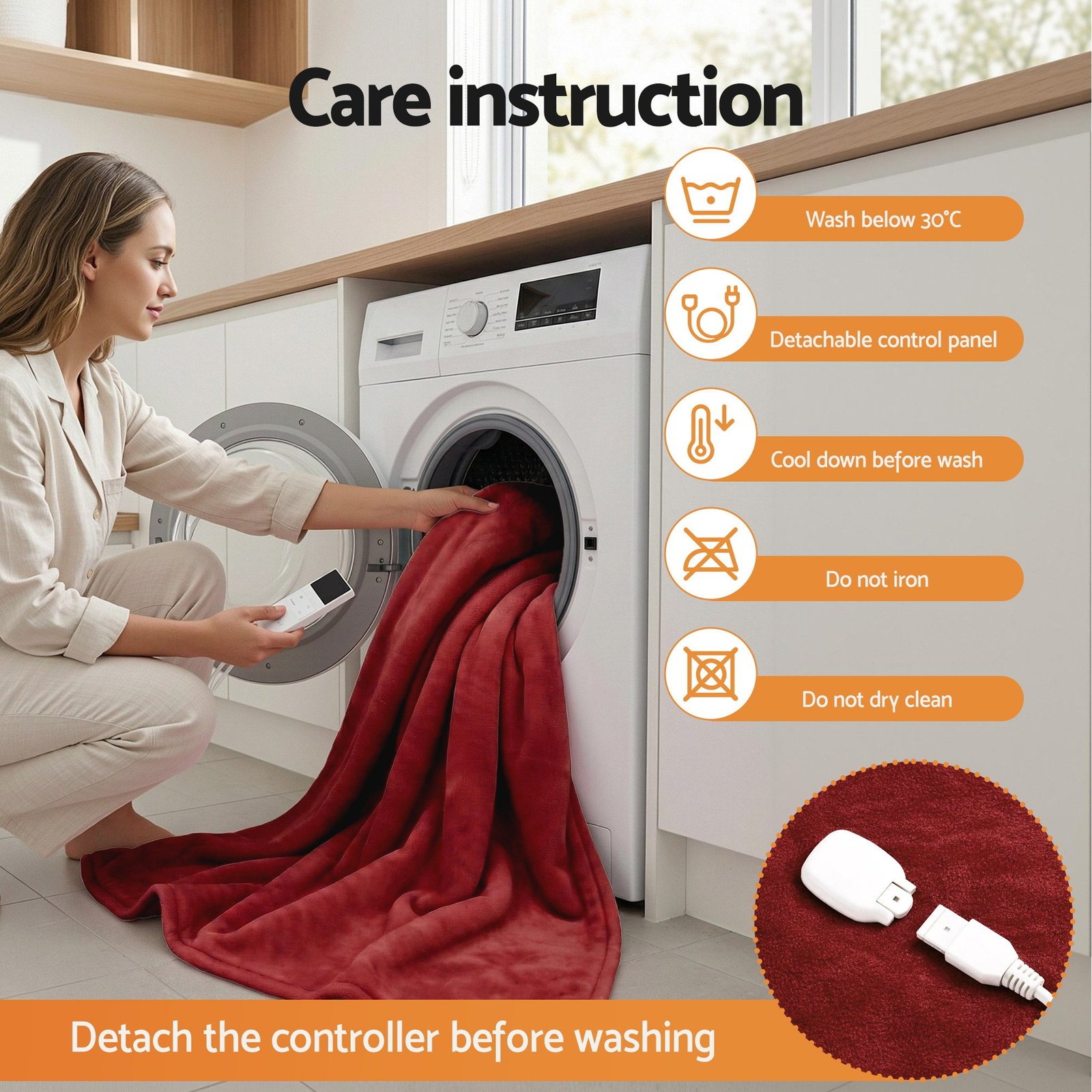 Giselle Electric Throw Rug Dual Side Fleece Flannel Heated Blanket Burgundy - EB-C-THROW-RUG-DS-BGD Giselle Electric Throw Rug Dual Side Fleece Flannel Heated Blanket Burgundy - Image 11