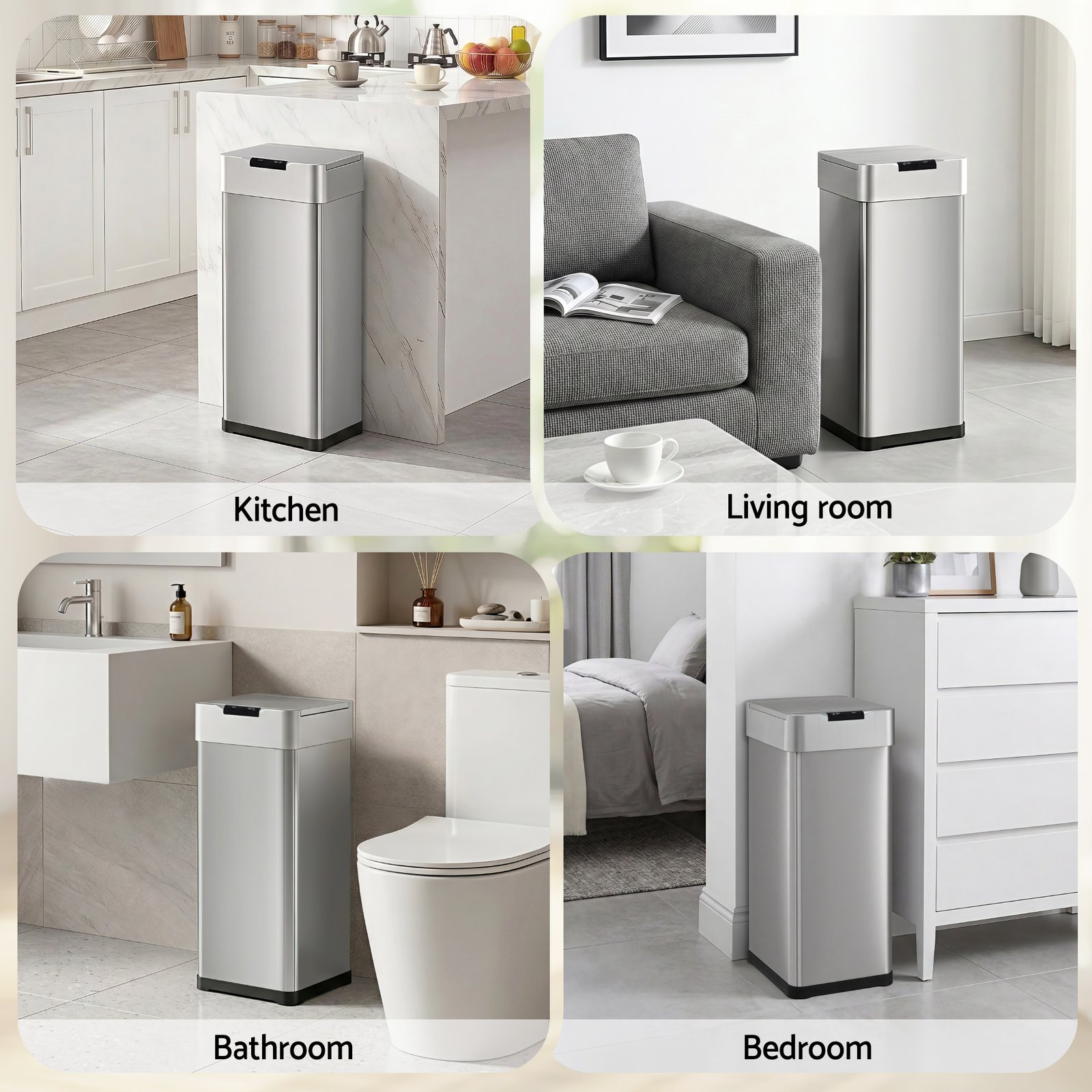 Devanti 50L Motion Sensor Bin Rubbish Bins Kitchen Automatic Trash Can Silver - SB-D-50-K250-SI Devanti 50L Motion Sensor Bin Rubbish Bins Kitchen Automatic Trash Can Silver - Image 7
