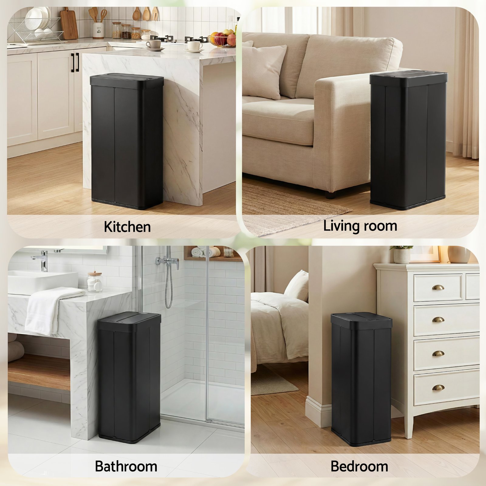Devanti Rubbish Bin 70L Automatic Sensor Kitchen Bin, Slim Smart Garbage Can Touchless Rectangular with Liner Holder, Fully Closed Lid for Bedroom, Bathroom, Living Room, Black - SB-E-70L-BK Devanti Rubbish Bin 70L Automatic Sensor Kitchen Bin, Slim Smart Garbage Can Touchless Rectangular with Liner Holder, Fully Closed Lid for Bedroom, Bathroom, Living Room, Black - Image 7