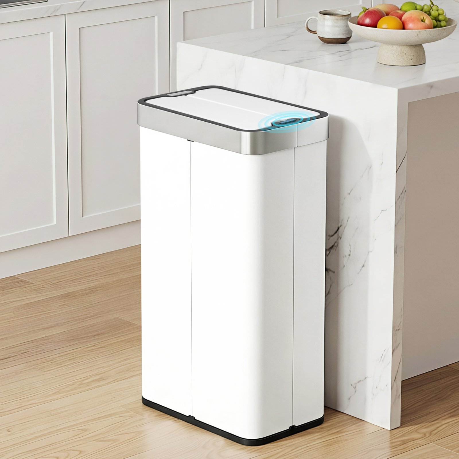 Devanti Rubbish Bin 70L Automatic Sensor Kitchen Bin, Slim Smart Garbage Can Touchless Rectangular with Liner Holder, Fully Closed Lid for Bedroom, Bathroom, Living Room, White - SB-E-70L-WH Devanti Rubbish Bin 70L Automatic Sensor Kitchen Bin, Slim Smart Garbage Can Touchless Rectangular with Liner Holder, Fully Closed Lid for Bedroom, Bathroom, Living Room, White - Image 8