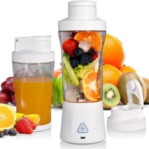 Portable Blender with 360W Motor – Wireless 24oz Juicer, USB-C Rechargeable, Self-Cleaning, 6-Blade, BPA-Free (White Transparent) | Other Colors Available in Store