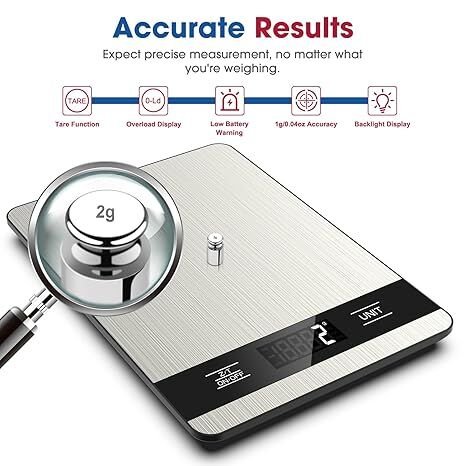 10kg/1g Precision Kitchen Scale: Ultra-Thin, Multi-Unit, Stainless Steel for Aussie Home Cooks - V1107-KITCHEN SCALE1 10kg/1g Precision Kitchen Scale: Ultra-Thin, Multi-Unit, Stainless Steel for Aussie Home Cooks - Image 3