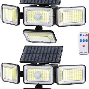 Solar Motion Sensor Outdoor Lights (2-Pack) with 288 LEDs & 2800LM: 270° Wide Angle, IP65 Waterproof, Remote-Controlled for Aussie Yards