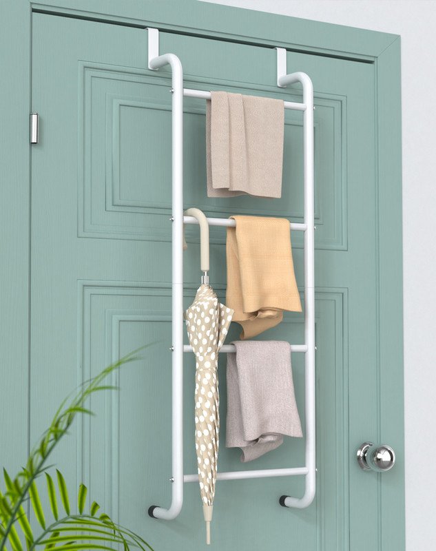 Over The Door Towel Rack Metal Behind Door Hanger for Bathroom Bedroom-White - V1161-107210 Over The Door Towel Rack Metal Behind Door Hanger for Bathroom Bedroom-White - Image 2