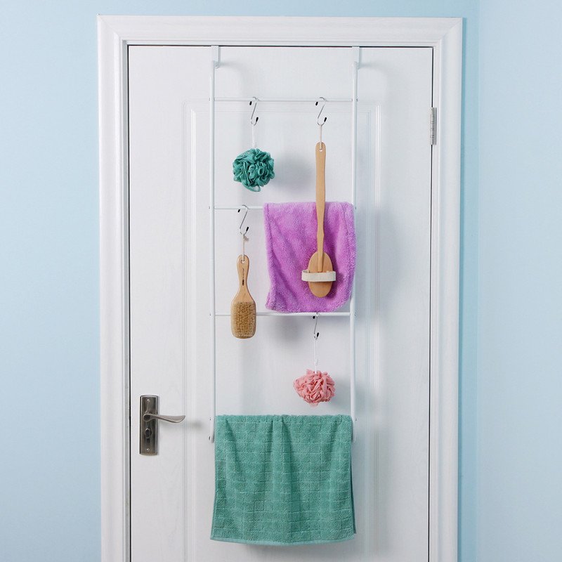 Over The Door Towel Rack Metal Behind Door Hanger for Bathroom Bedroom-White - V1161-107210 Over The Door Towel Rack Metal Behind Door Hanger for Bathroom Bedroom-White - Image 5