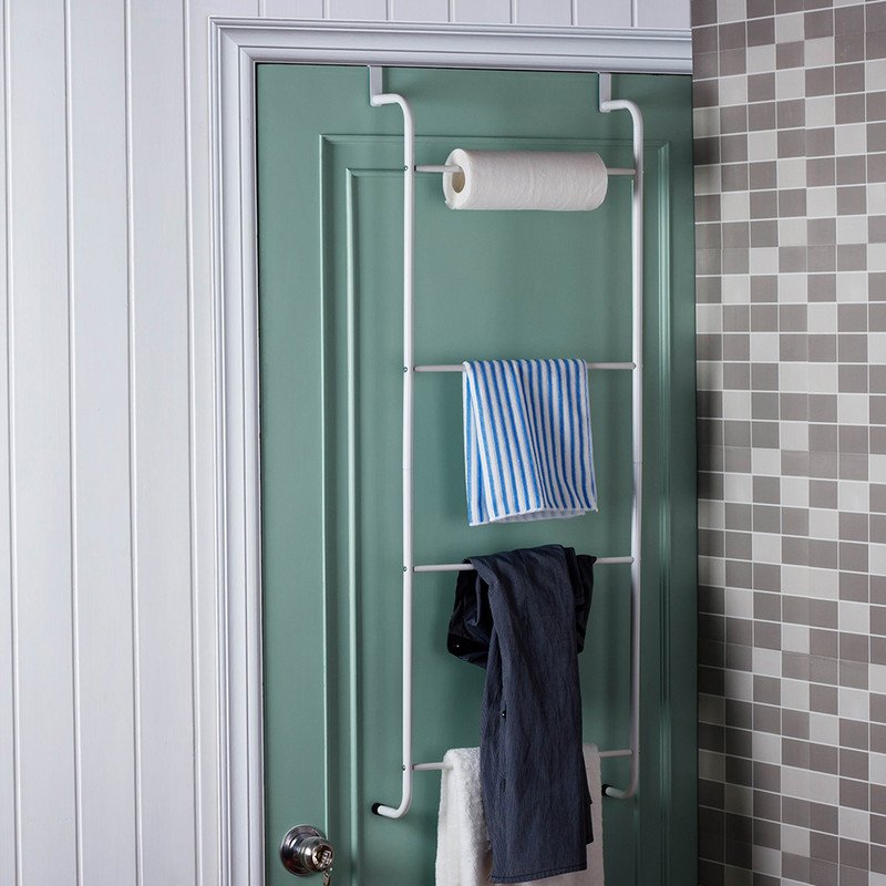 Over The Door Towel Rack Metal Behind Door Hanger for Bathroom Bedroom-White - V1161-107210 Over The Door Towel Rack Metal Behind Door Hanger for Bathroom Bedroom-White - Image 6