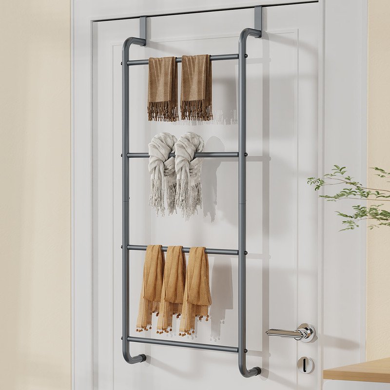 Over The Door Towel Rack Metal Behind Door Hanger for Bathroom Bedroom-Grey - V1161-860024 Over The Door Towel Rack Metal Behind Door Hanger for Bathroom Bedroom-Grey - Image 2