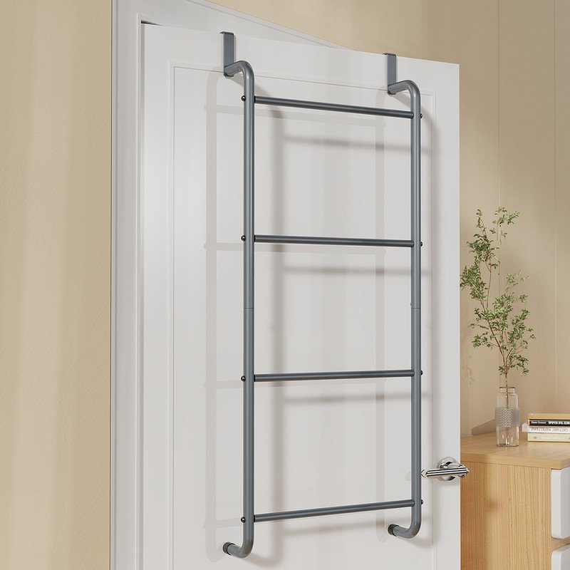 Over The Door Towel Rack Metal Behind Door Hanger for Bathroom Bedroom-Grey - V1161-860024 Over The Door Towel Rack Metal Behind Door Hanger for Bathroom Bedroom-Grey - Image 3