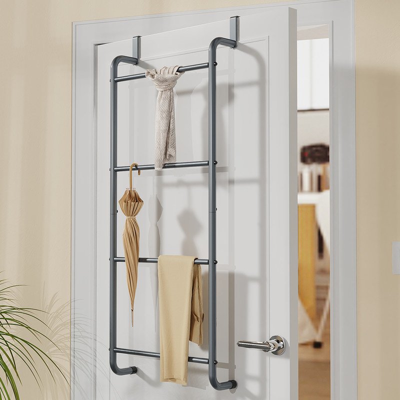 Over The Door Towel Rack Metal Behind Door Hanger for Bathroom Bedroom-Grey - V1161-860024 Over The Door Towel Rack Metal Behind Door Hanger for Bathroom Bedroom-Grey - Image 5