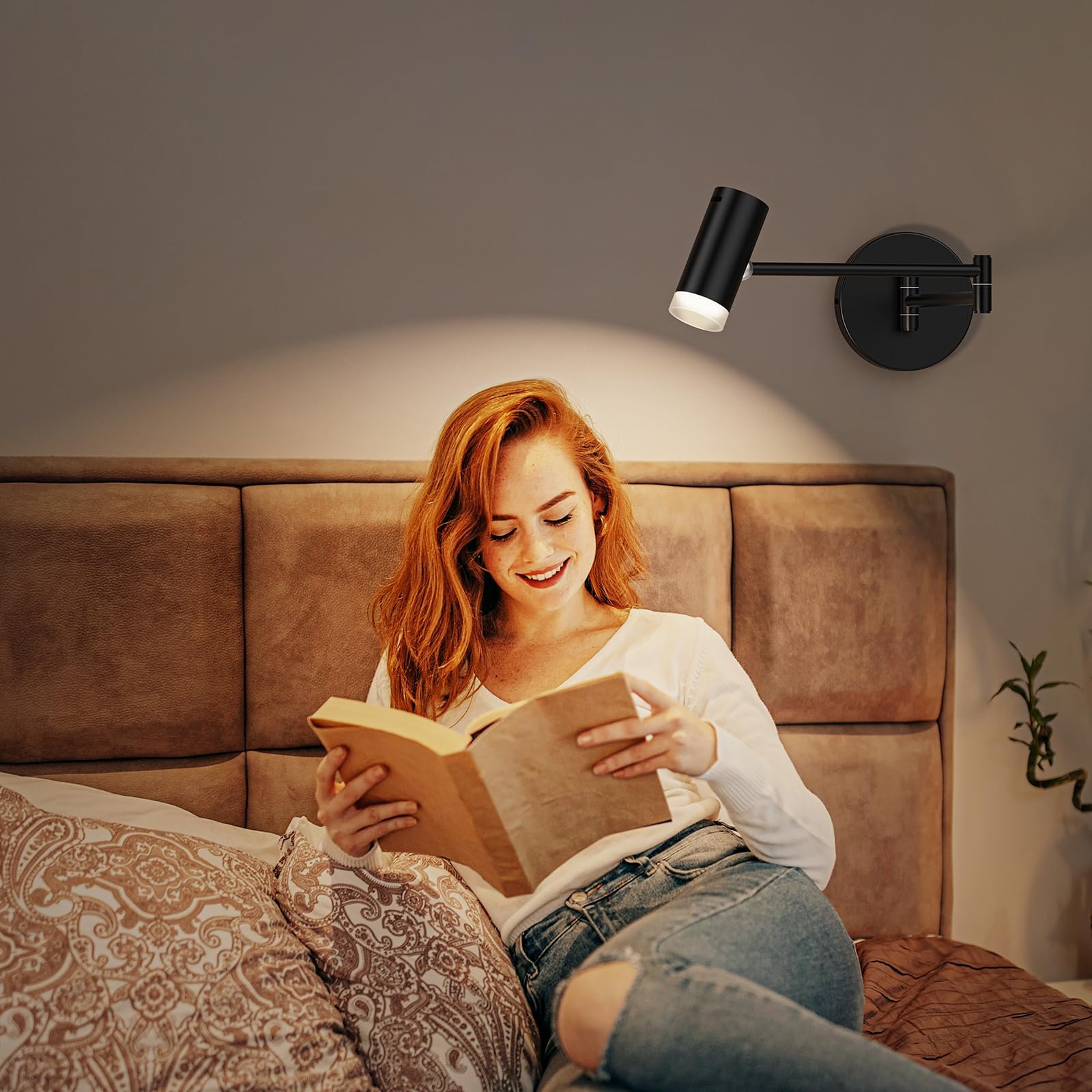 Battery Operated Wall Sconces Set of 2, Swing Arm Wall Lamp with Remote Control, Not Hardwired Led Wall Lamp Fixtures Dimmable Wall Light Decor for Bedroom Reading Living Room - V1171-CB-SA-CWL-CCT-2 Battery Operated Wall Sconces Set of 2, Swing Arm Wall Lamp with Remote Control, Not Hardwired Led Wall Lamp Fixtures Dimmable Wall Light Decor for Bedroom Reading Living Room - Image 5