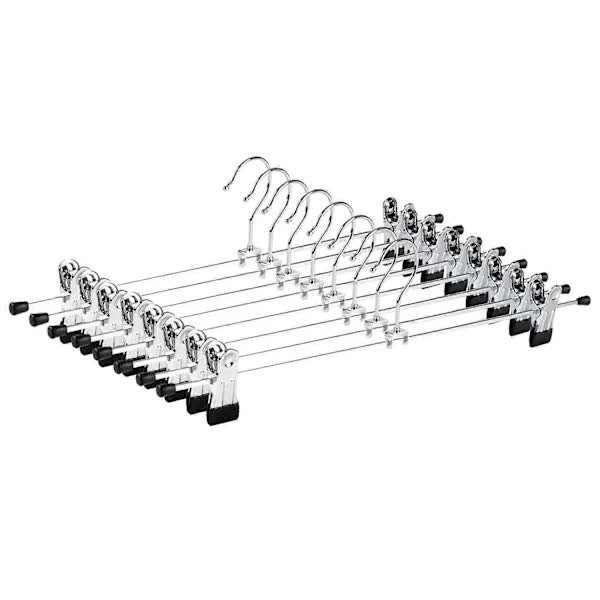 40cm Chrome Iron Clothes Hangers with Non-Slip Clips, 10-Pack Metal Trouser Hangers for Pants Shorts Skirt Socks Underwear, Silver