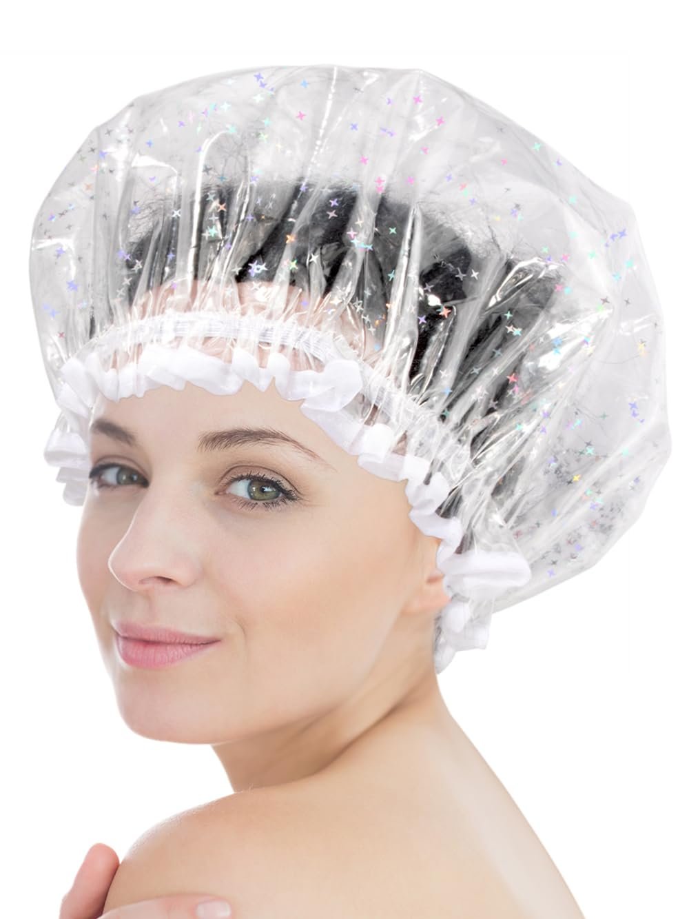 Luxury Shower Cap Reusable Waterproof for Women Sequin Lined Hair Cap for Shower Plastic Cap for Long Hair Large Double Layer Bath Cap Travel Essential & Cleaning Supplies - V1188-CYX-LHJ-2443 Luxury Shower Cap Reusable Waterproof for Women Sequin Lined Hair Cap for Shower Plastic Cap for Long Hair Large Double Layer Bath Cap Travel Essential & Cleaning Supplies