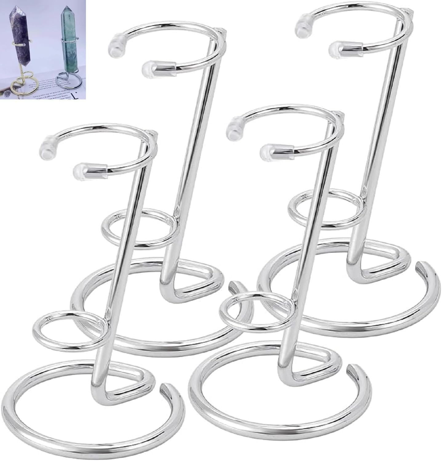 4 Pieces Small Crystal Rod Display Stand - Elegant Iron Gemstone and Mineral Holder, Geode Holder for Small Gemstone Crystal Mineral Agate Two Sizes 2.4x3.7 Inch 3.38×5.11 Inch Size (silver, large) - V1188-CYX-LHJ-774 4 Pieces Small Crystal Rod Display Stand - Elegant Iron Gemstone and Mineral Holder, Geode Holder for Small Gemstone Crystal Mineral Agate Two Sizes 2.4x3.7 Inch 3.38×5.11 Inch Size (silver, large)