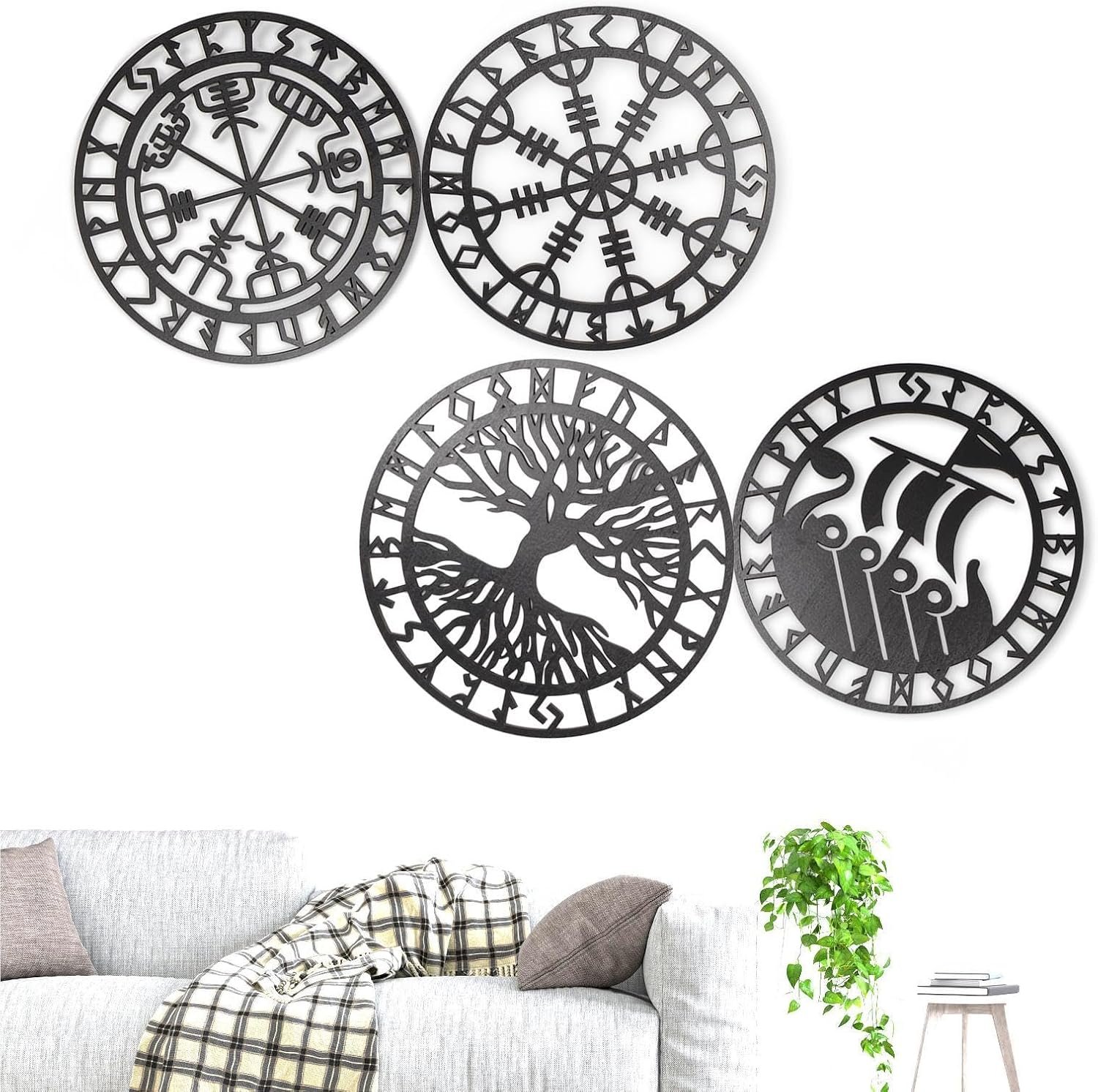 Metallic Viking Wall Art Nordic Compass Decor for Bedroom Living Room