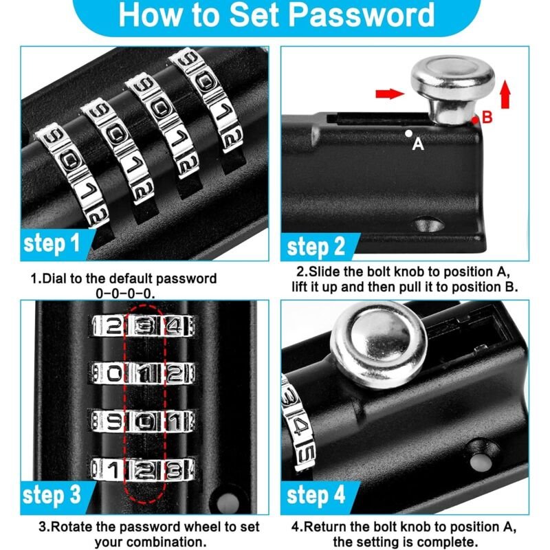 Combination Lock Latch 4 Digit Combination Lock Mechanical Code Door Lock Keyless Lock Slide Tamper Proof Door Lock For - V1188-MS-227-0042 Combination Lock Latch 4 Digit Combination Lock Mechanical Code Door Lock Keyless Lock Slide Tamper Proof Door Lock For - Image 2