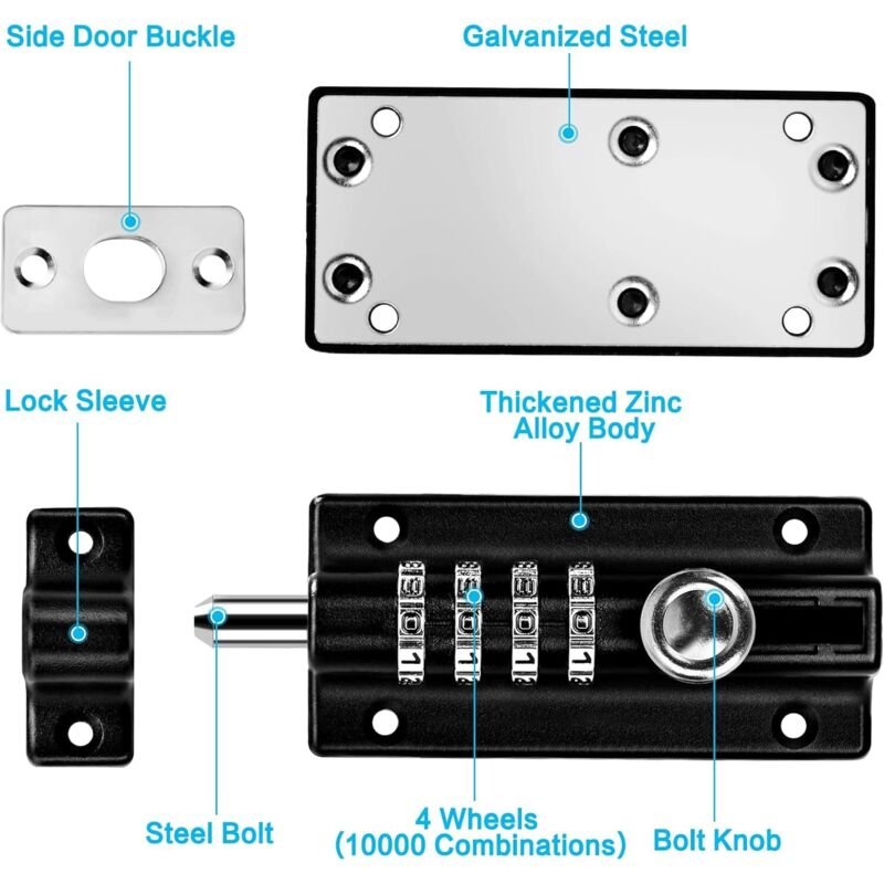 Combination Lock Latch 4 Digit Combination Lock Mechanical Code Door Lock Keyless Lock Slide Tamper Proof Door Lock For - V1188-MS-227-0042 Combination Lock Latch 4 Digit Combination Lock Mechanical Code Door Lock Keyless Lock Slide Tamper Proof Door Lock For - Image 4