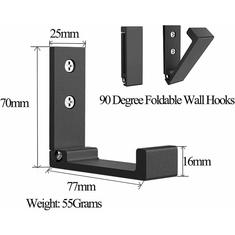4 Pack Foldable Wall Hooks - Invisible Coat Hooks, Aluminum Wall Hook, Aluminum Alloy Wall Hanging Hook 90° Foldable - V1188-MS-227-0180 4 Pack Foldable Wall Hooks - Invisible Coat Hooks, Aluminum Wall Hook, Aluminum Alloy Wall Hanging Hook 90° Foldable - Image 2