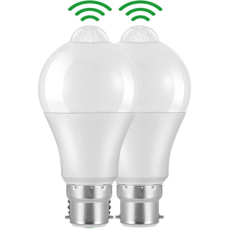 Motion Sensor Bulb B22 Bayonet LED, 12W, 1020Lm, Cool White 6000K, Cir 85, Waterproof Ip42 Energy Saving, Non-Dimmable,